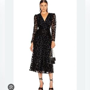 NWT Self Portrait leopard metallic and sheer midi dress, black/navy US 8